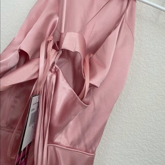 Blondie Nites Halter Neck Lace-Up Back Side Slit Satin Long Dress - Picture 7 of 11